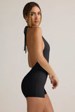 Modal Ribbed Backless Playsuit in Black