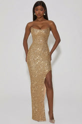 Embellished Corset Gown in Gold