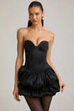 Satin Bubble Hem Corset Mini Dress in Black