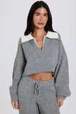 Soft Knit Layered Collar Cropped Jumper in Grey
