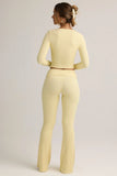 Modal Ribbed Foldover Flared Trousers in Buttercream Yellow