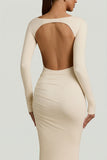 Modal Ruched Backless Maxi Dress in Ivory
