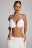 Faux Fur Triangle Bralette in White
