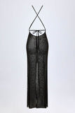 Embellished Backless Maxi Dress in Black