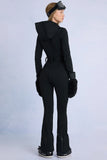 Waterproof Hooded Fitted Ski Suit in Black