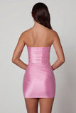 Ruched Bandeau Mini Dress in Soft Pink