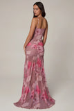 Ruched Asymmetric Corset Gown in Blurred Floral