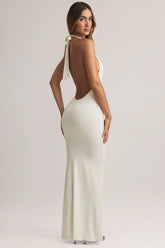 Modal Halterneck Maxi Dress in White