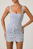 Embellished Appliqué Corset Mini Dress in Sky Blue