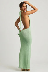 Bouclé Halterneck Maxi Dress in Mint