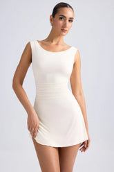 Off Shoulder Cowl Back A Line Mini Dress in Ivory