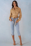 Faux Suede Cropped Belted Jacket in Tan
