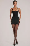 Mid Rise Bodycon Ultra Mini Skirt with Split in Black