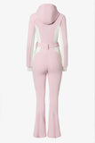 Waterproof Hooded Fitted Ski Suit in Powder Pink