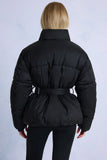 Waterproof Belted Oversized Ski Jacket in Black