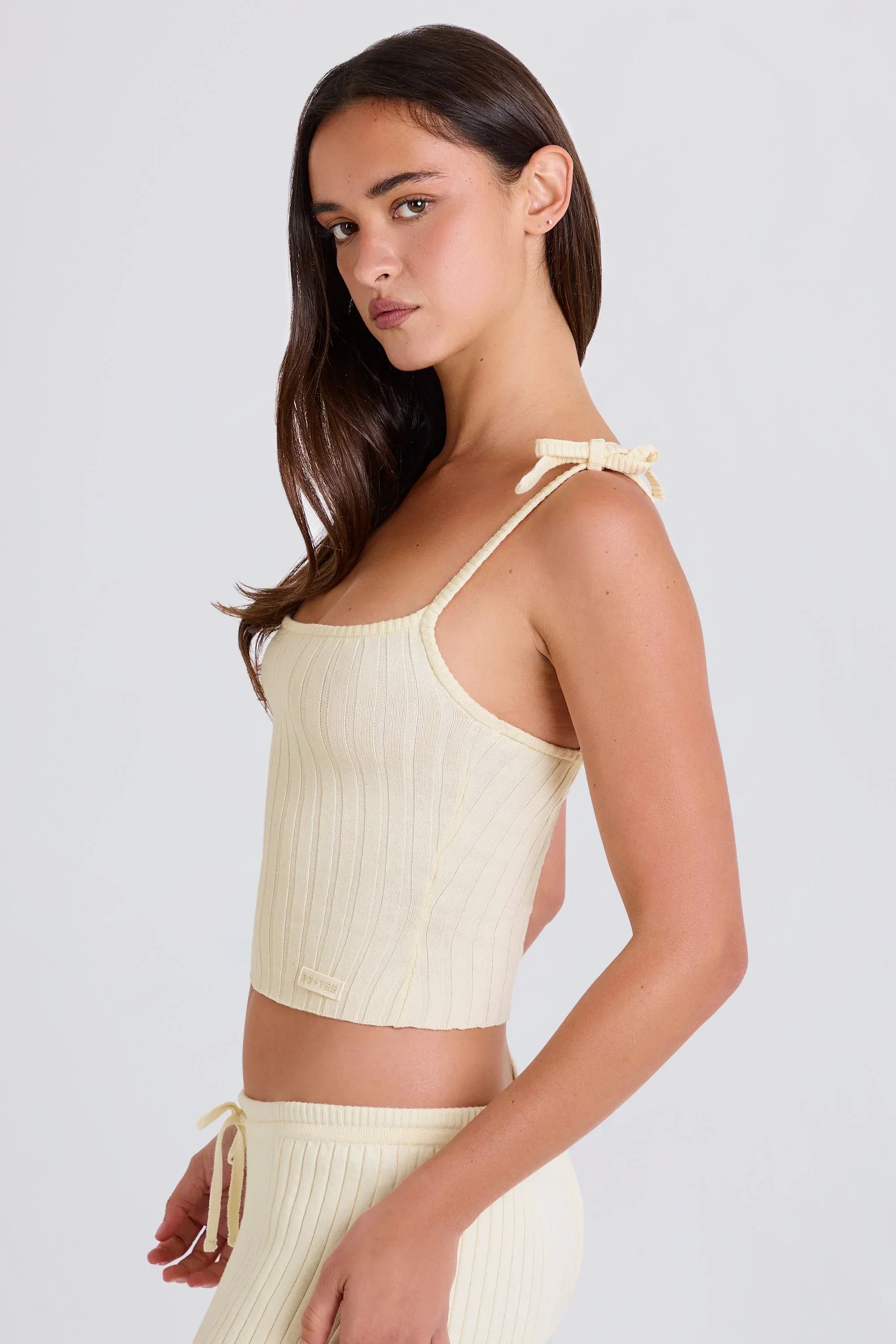 Ribbed Knit Tie Tank Top in Cream