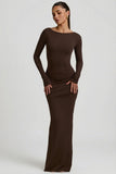 Modal Ruched Backless Maxi Dress in Chocolate Brown
