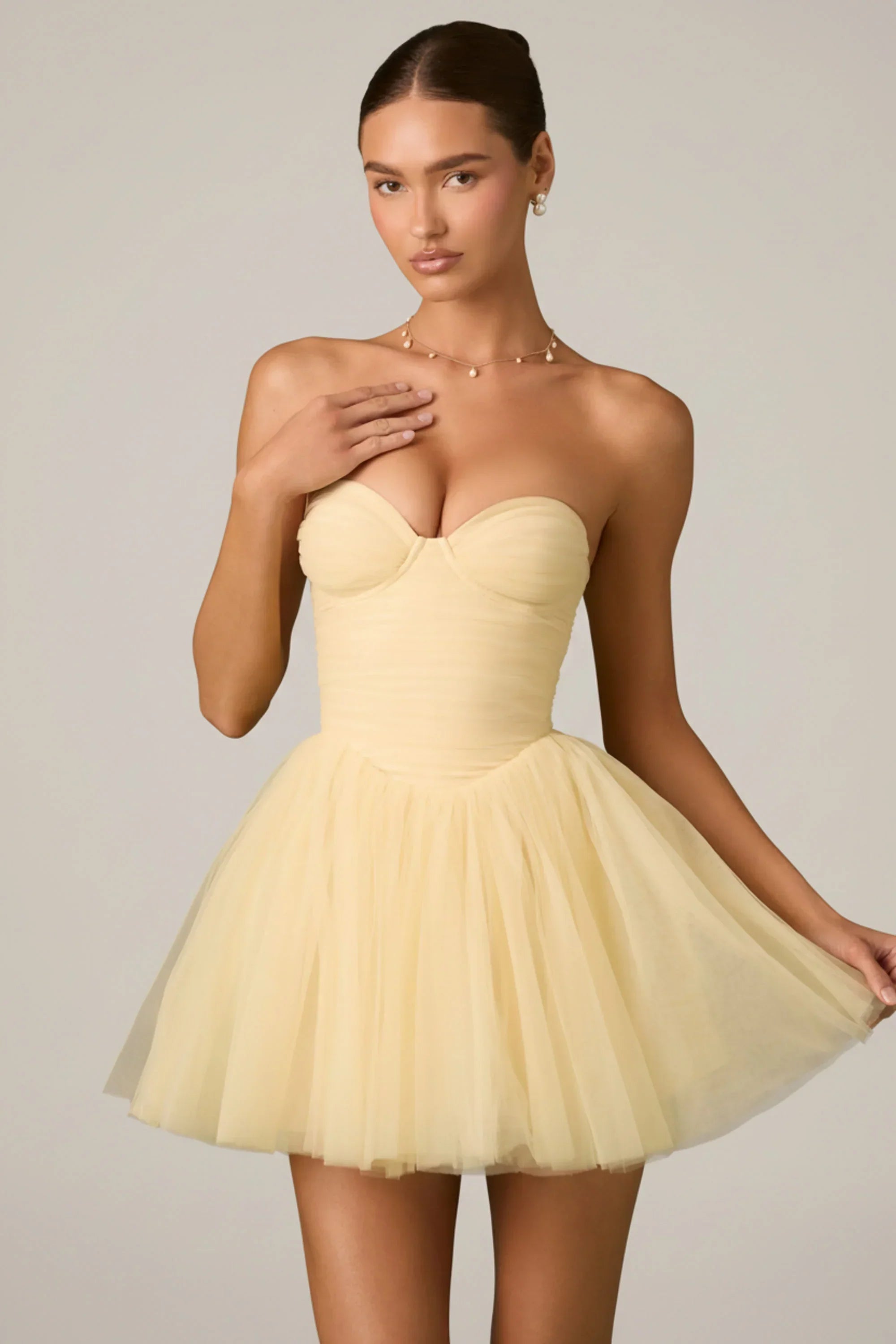 Tulle Corset Mini Dress in Yellow