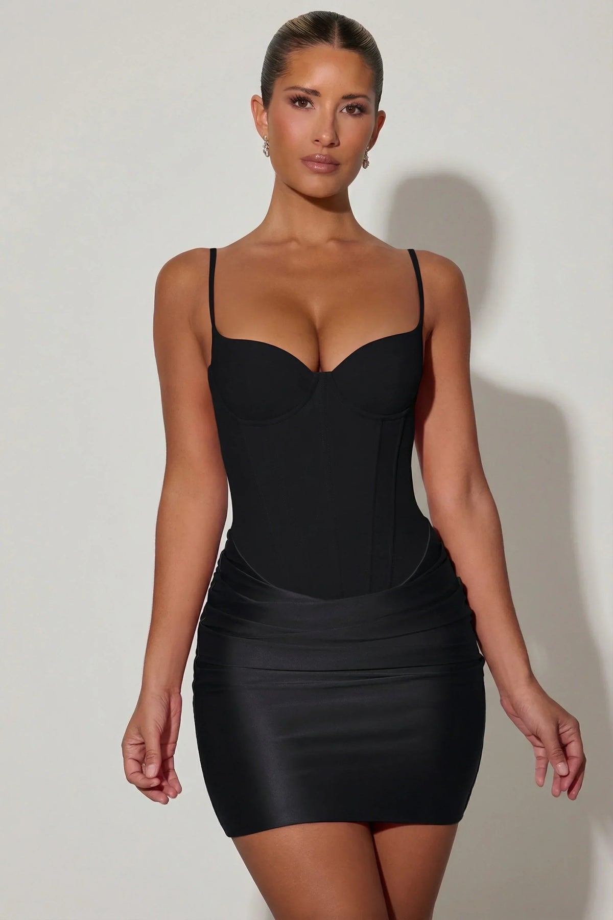 Draped Corset Mini Dress in Black
