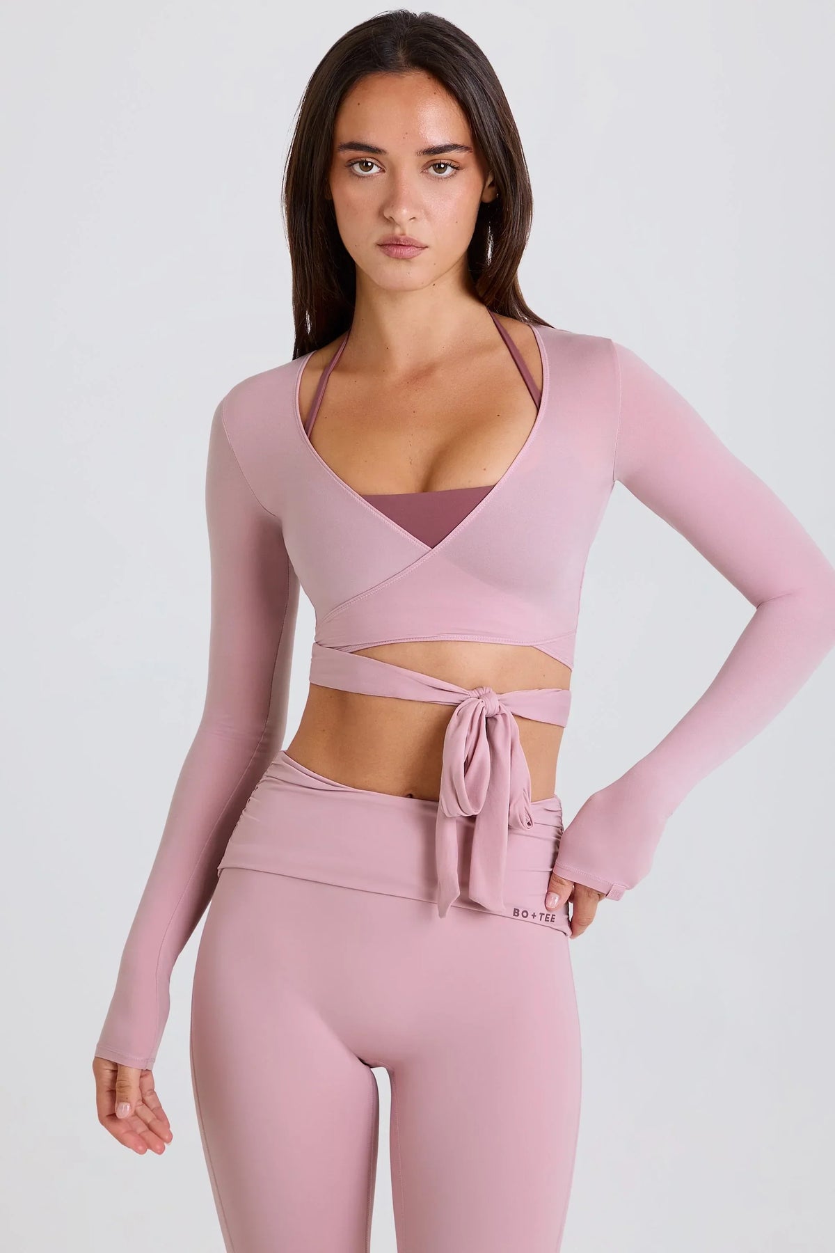 Soft Jersey Wrap Crop Top in Mauve