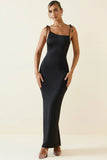 Ruched Backless Maxi Dress in Black