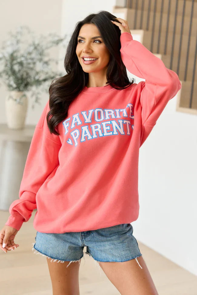 Favorite Parent Light Red Graphic Sweatshirt
