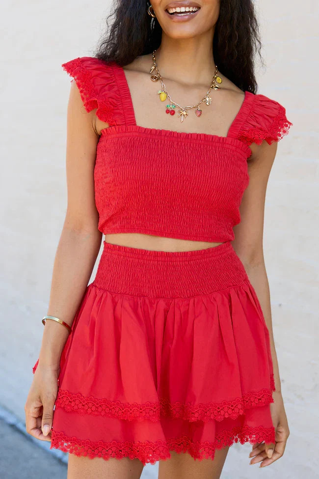 Sweet Talk Red Flutter Shoulder Tank and Skort Set