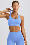 Define Luxe Halterneck Sports Bra in Light Blue