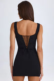 Draped Structured Corset Mini Dress in Black