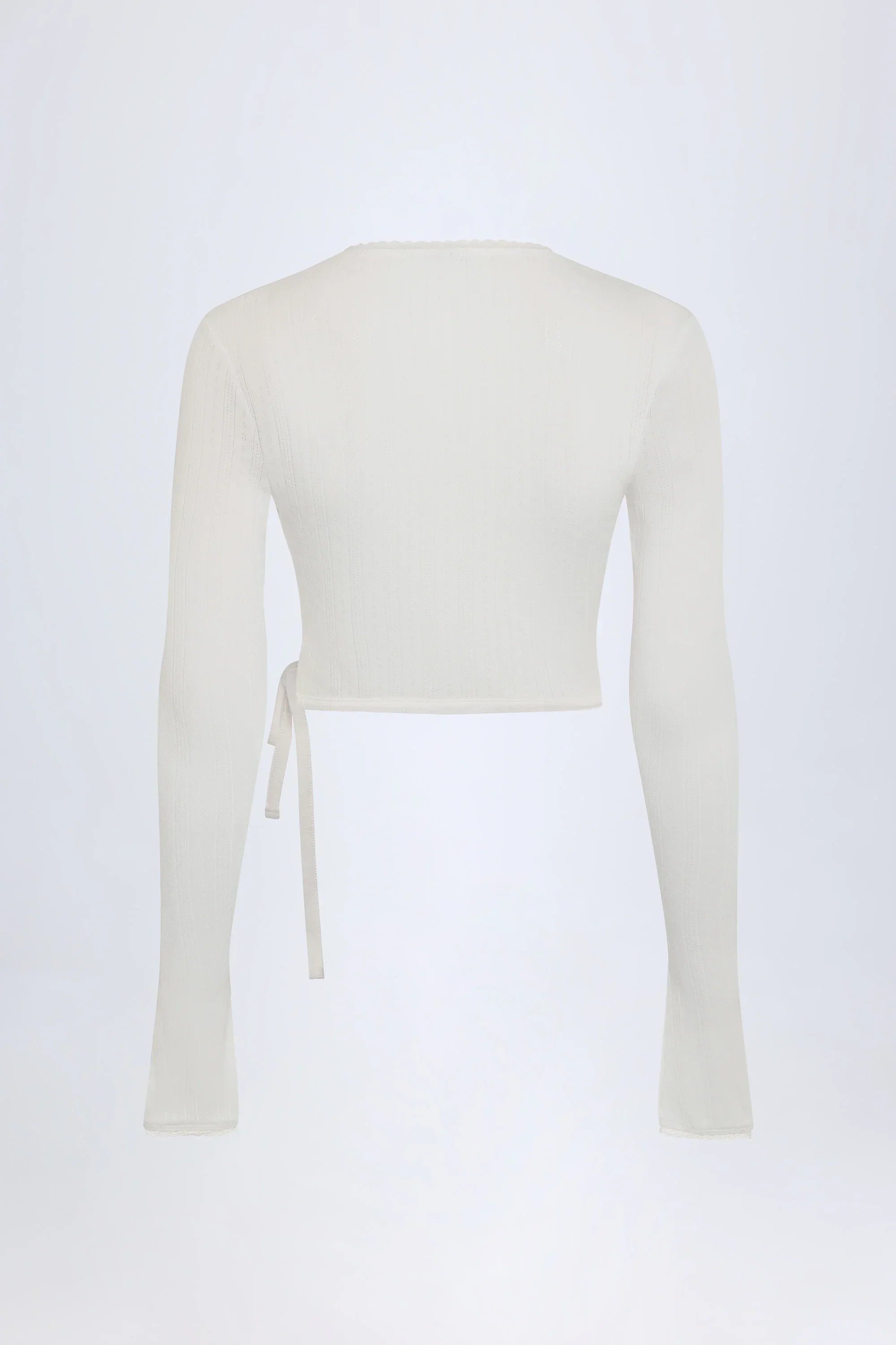 Pointelle Wrap Crop Top in White