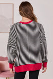 Kara Black And White Stripe Waffle Pullover