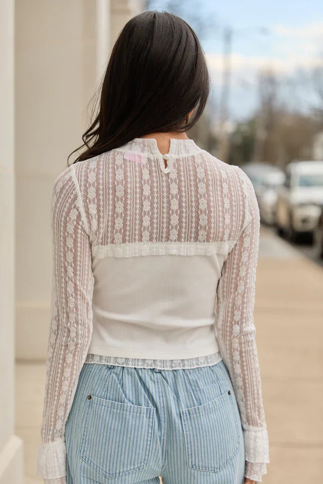 Madison Ivory Lace Mockneck Top