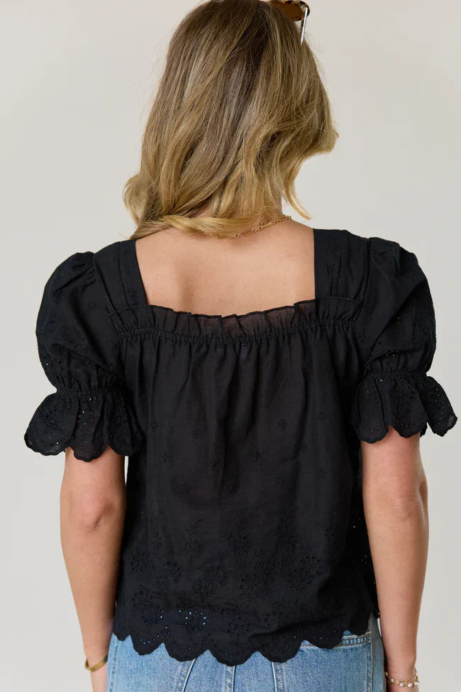 Michelle Black Eyelet Puff Sleeve Top