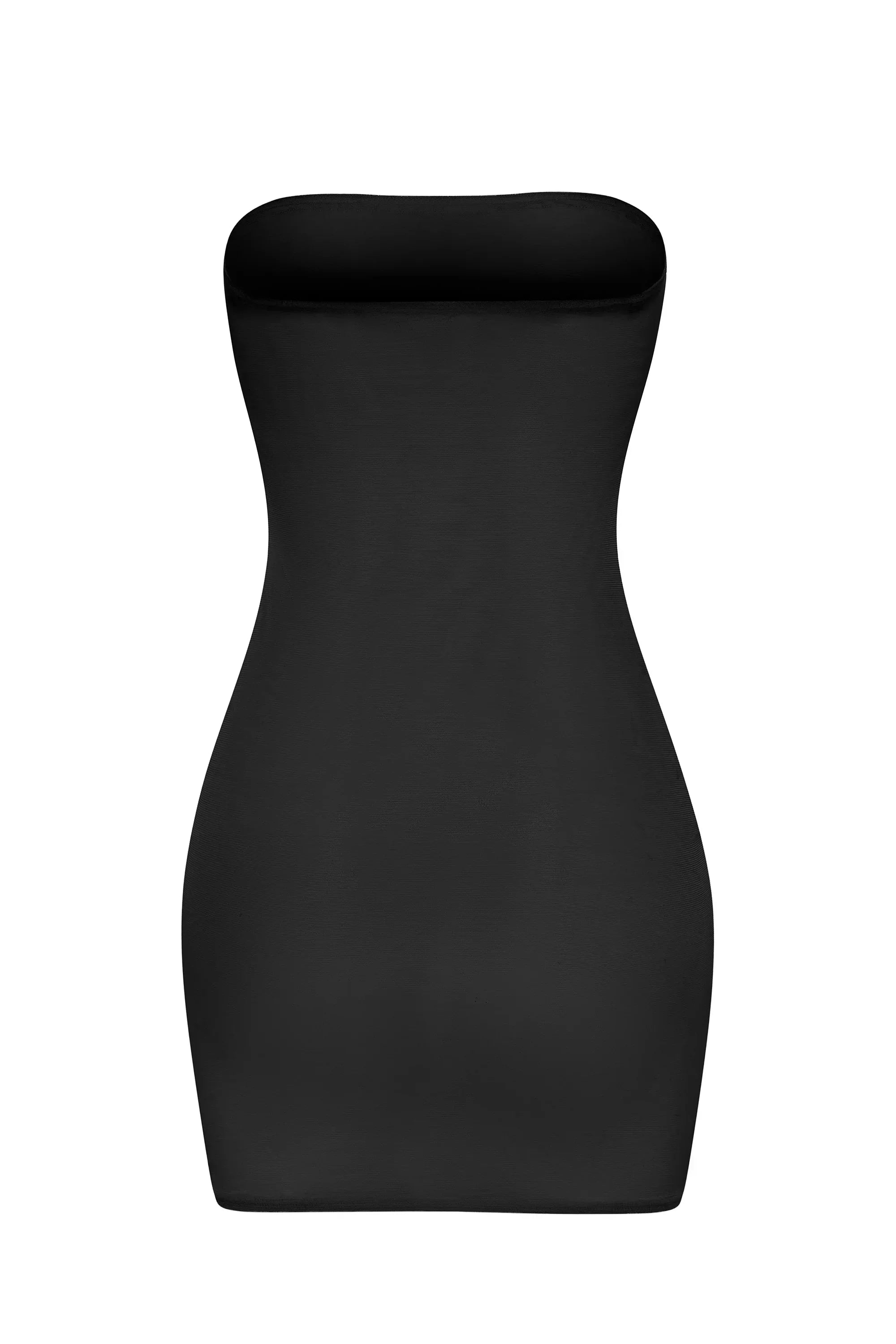 Soft Sheer Mesh Bandeau Mini Slip Dress in Black
