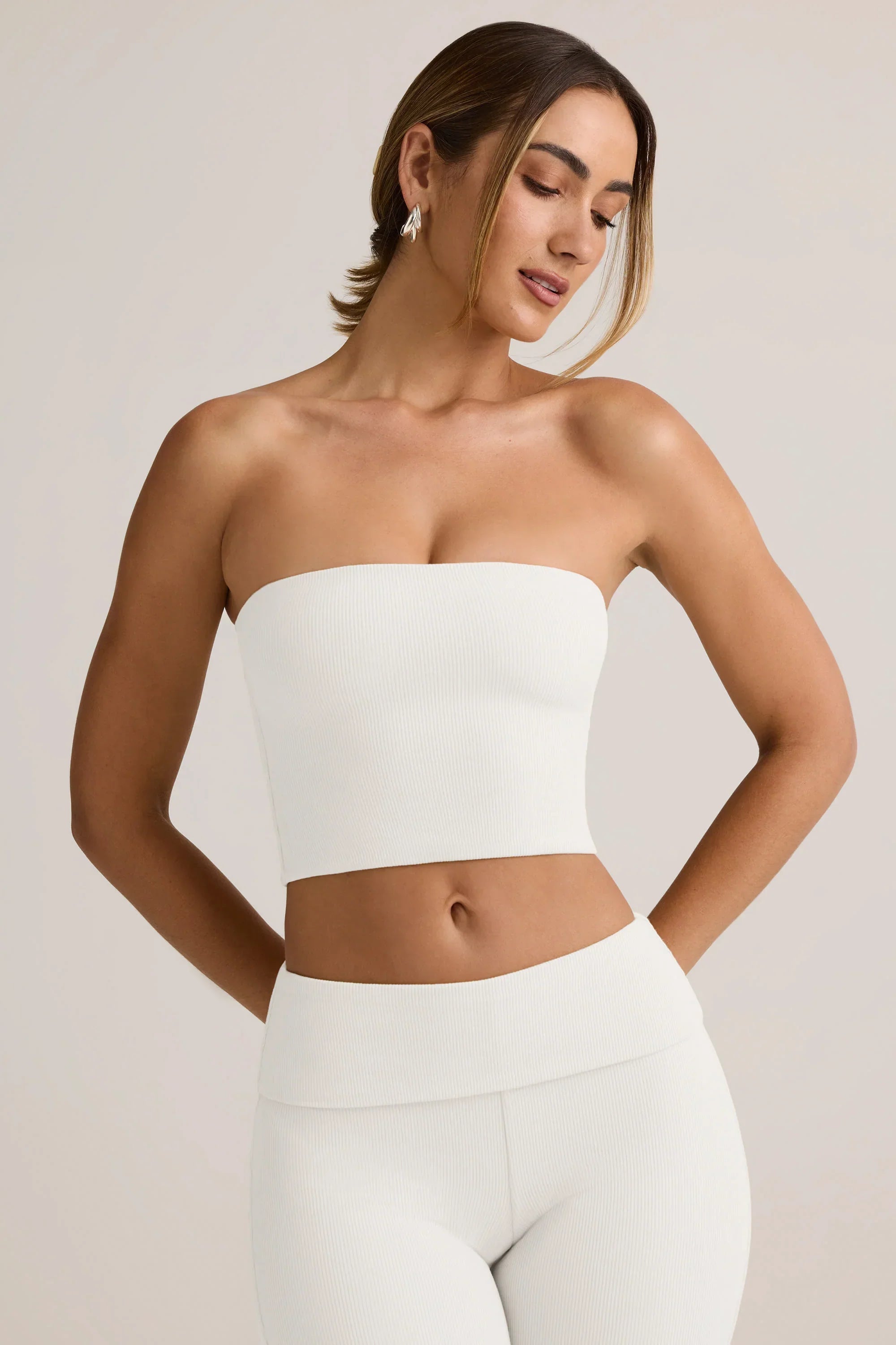 Modal Strapless Crop Top in White