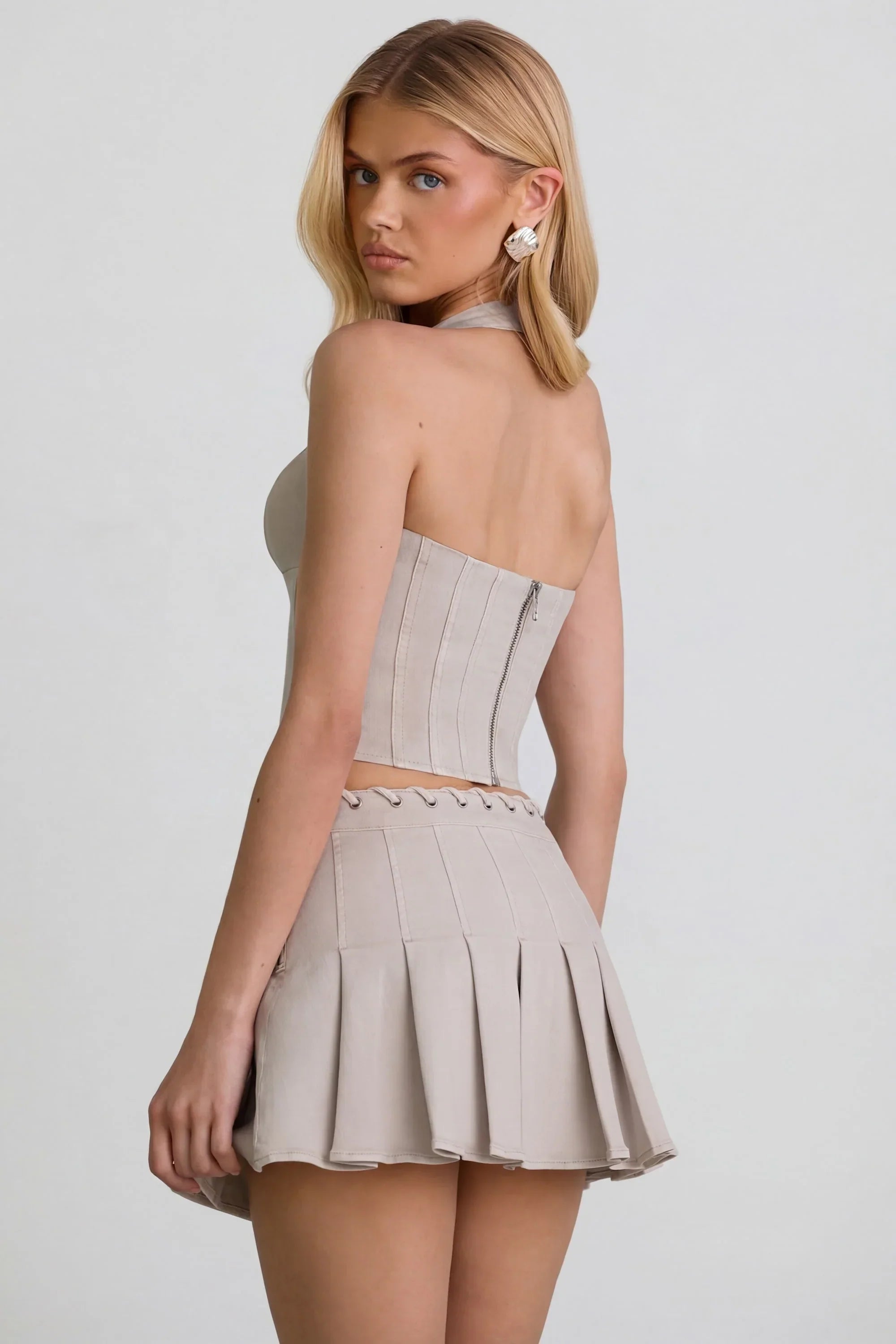 Halterneck Corset Top in Ecru