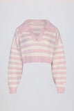 Soft Knit Layered Collar Cropped Jumper in Pink Stripe