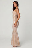 Embellished Square Neck Lace Gown in Pale Peach