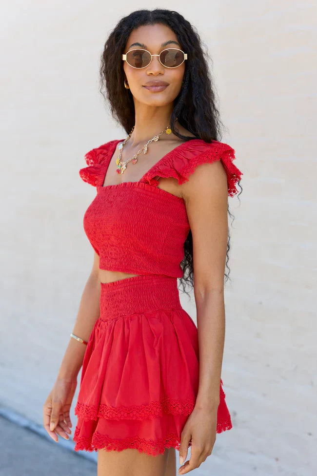 Sweet Talk Red Flutter Shoulder Tank and Skort Set