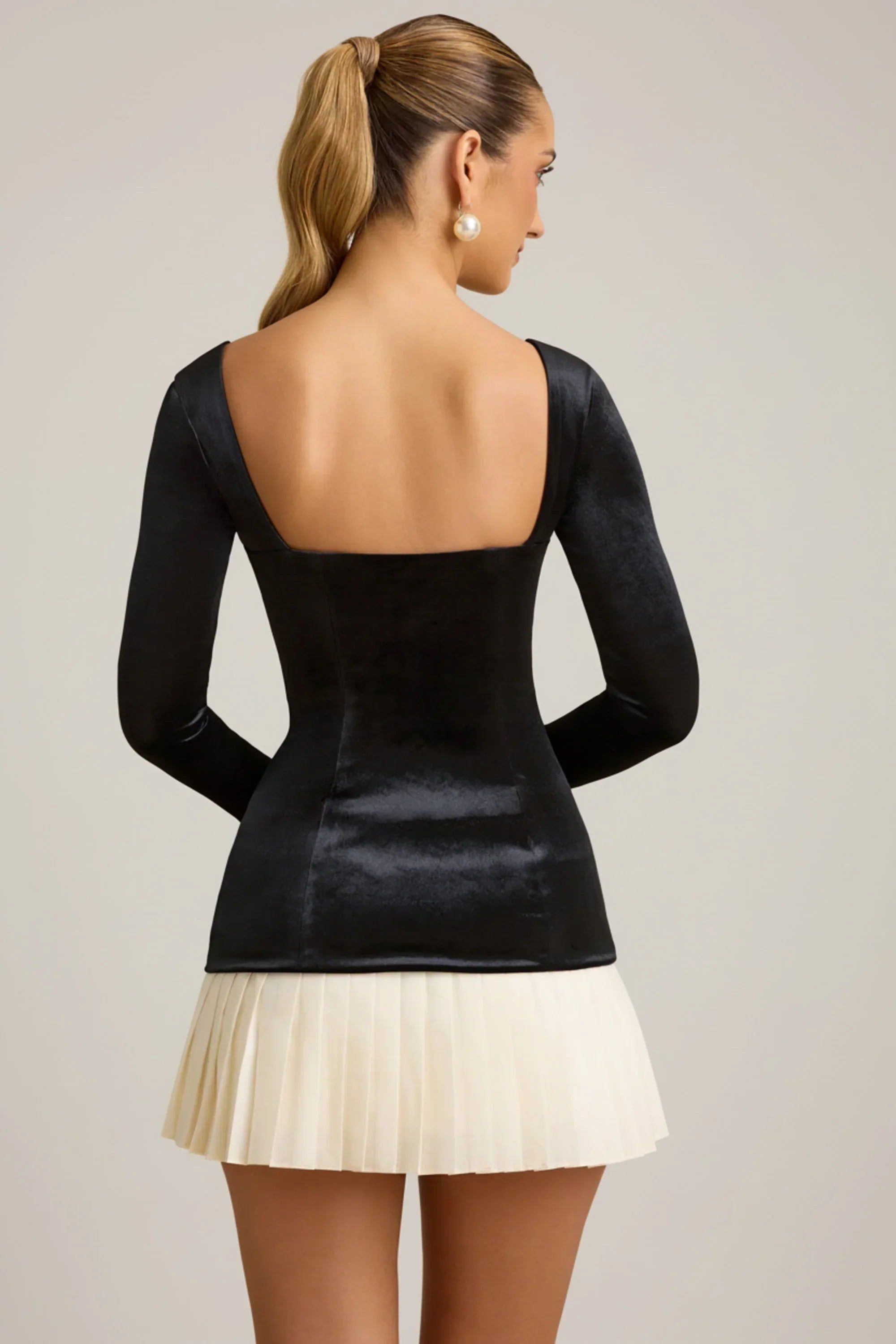 Layered Pleated Corset Mini Dress in Black