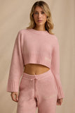 Ribbed Knit Cropped Jumper in Blush Pink