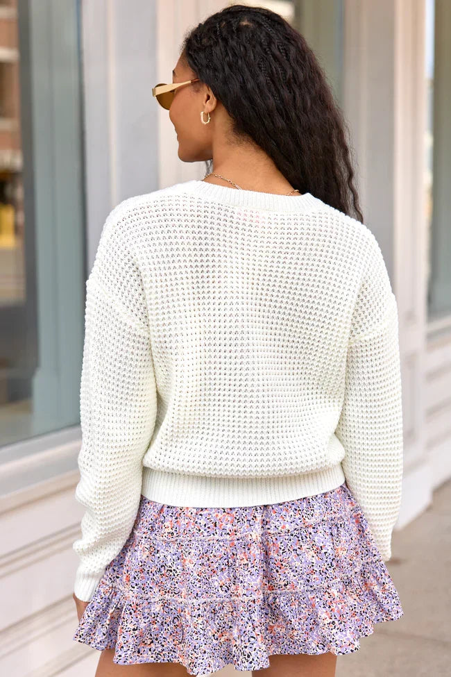 Sloan Ivory Textured Crewneck Sweater