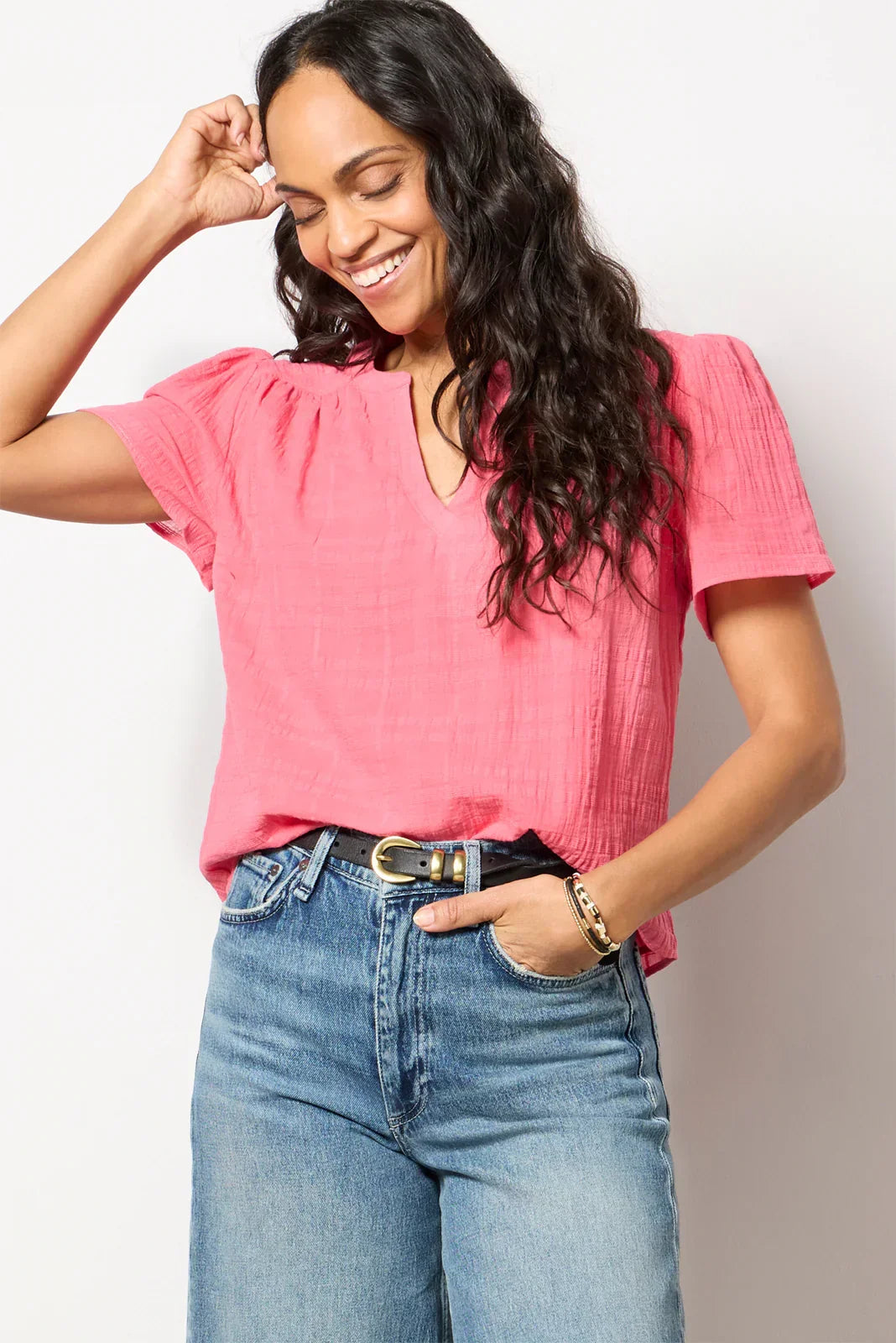 Shelby Textured Split Neck Top