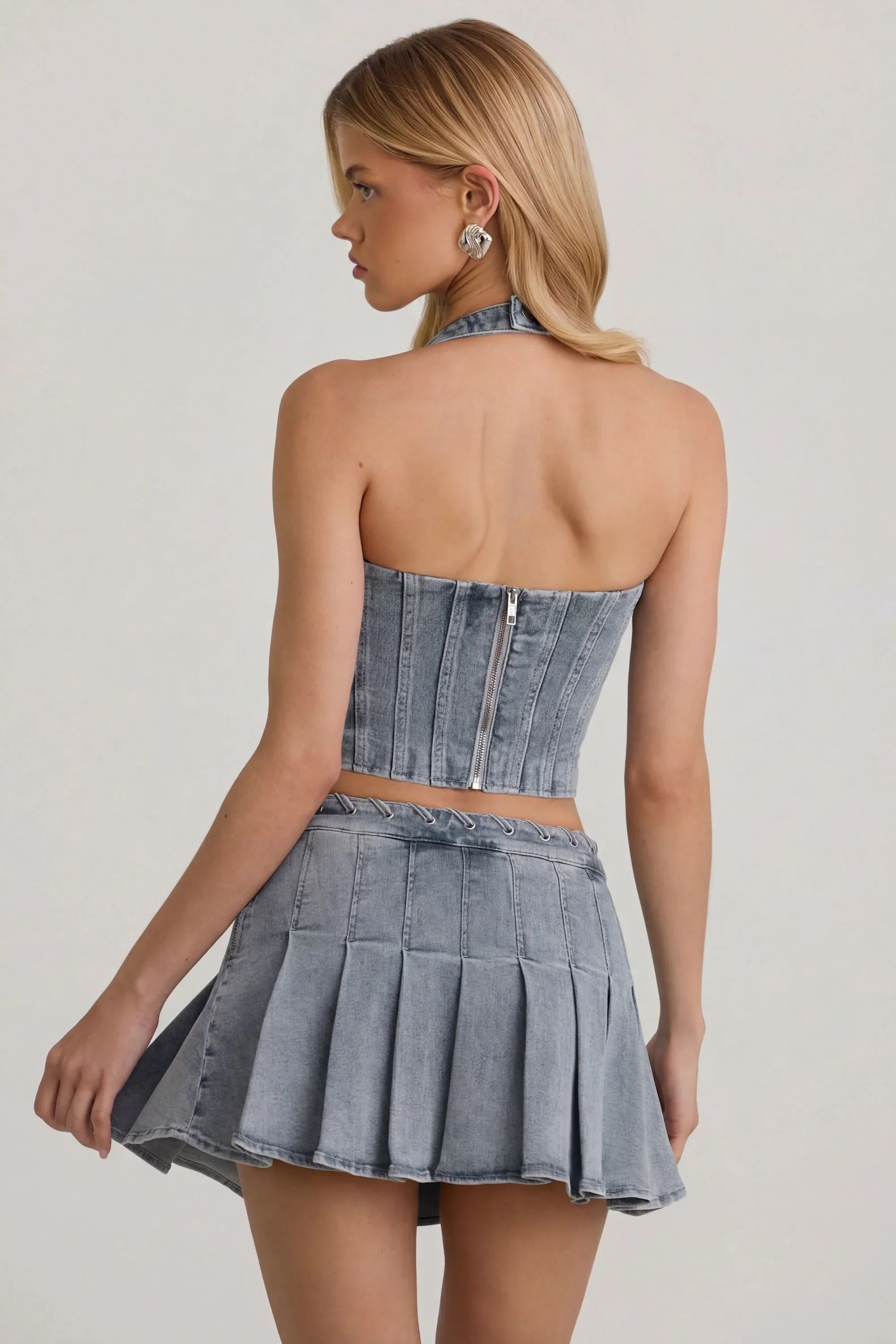 Halterneck Corset Top in Light Blue