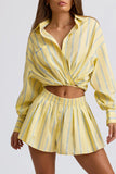 Cotton Poplin Stripe Multiway Cropped Shirt in Yellow Stripe