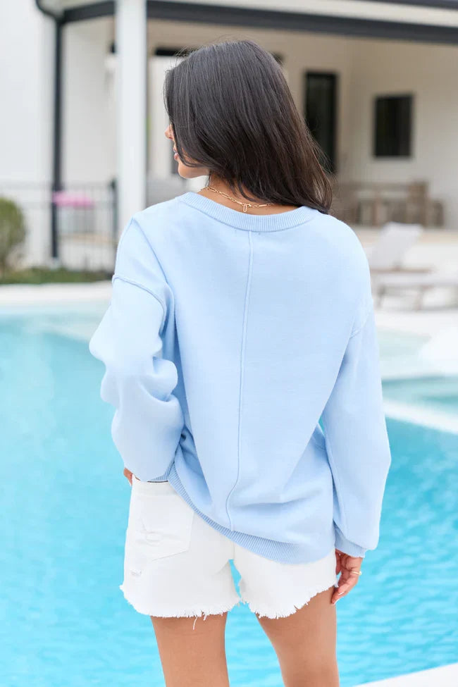 Home Of The Free Light Blue Textured Flag Sweater