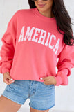 America Distressed Light Red Graphic Sweatshirt