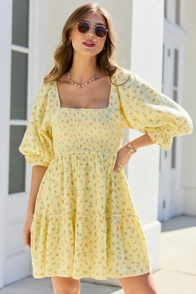 Quincy Yellow Floral Smocked Top Dress