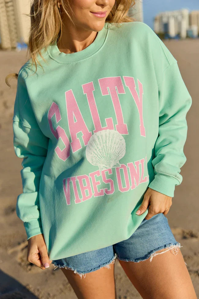 Salty Vibes Only Mint Graphic Sweatshirt
