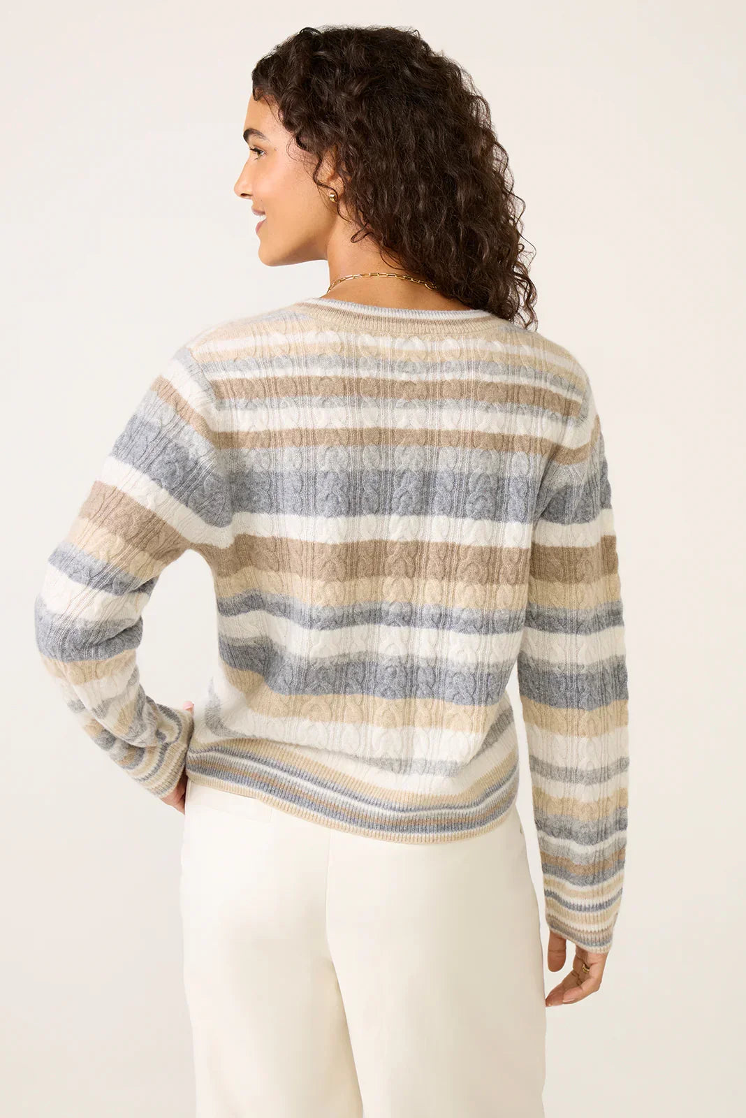 Lettie Striped Cable Cashmere Sweater